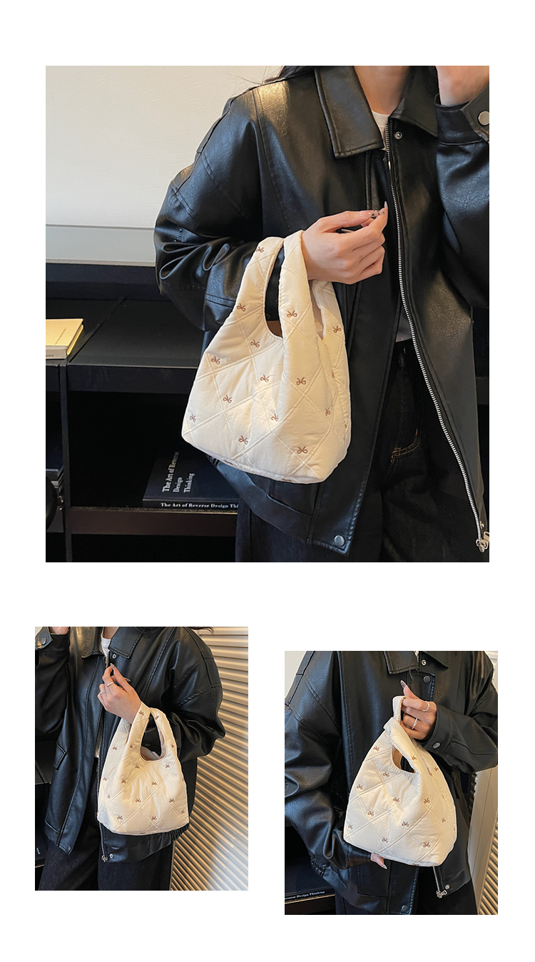 秋冬软乎乎加棉蝴蝶结刺绣手腕包便携通勤手提包可爱精致外出小包详情图10